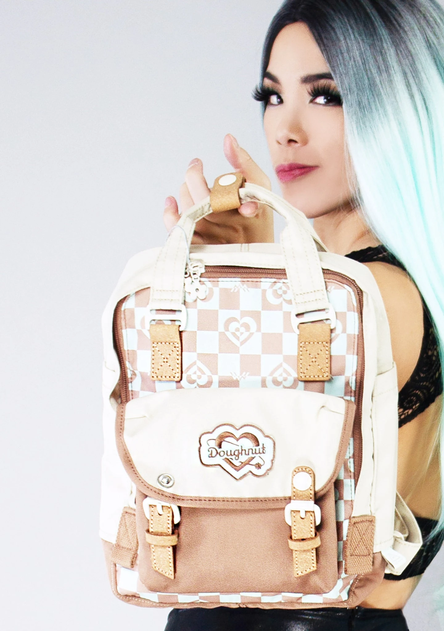 Kaleido Series Macaroon Mini Backpack In Mushroom Checked 1 Kaleido Series Macaroon Mini Backpack In Mushroom Checked