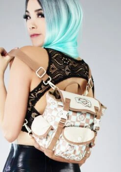 Kaleido Series Lighthouse Convertible Mini Backpack In Mushroom Checked